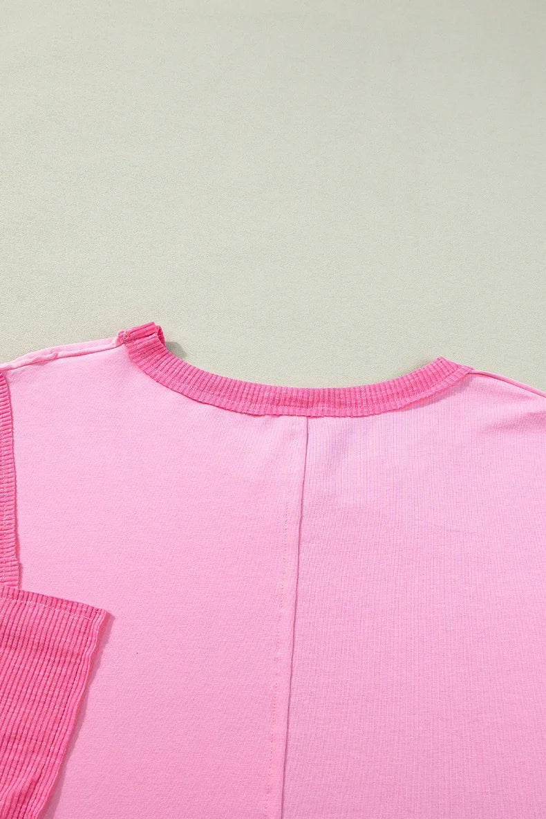 Pink Patchwork Lounge Top Loungewear Tops | Chuzko.com