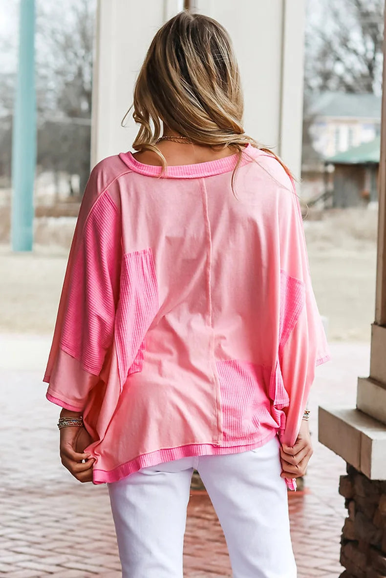 Pink Patchwork Lounge Top Loungewear Tops | Chuzko.com