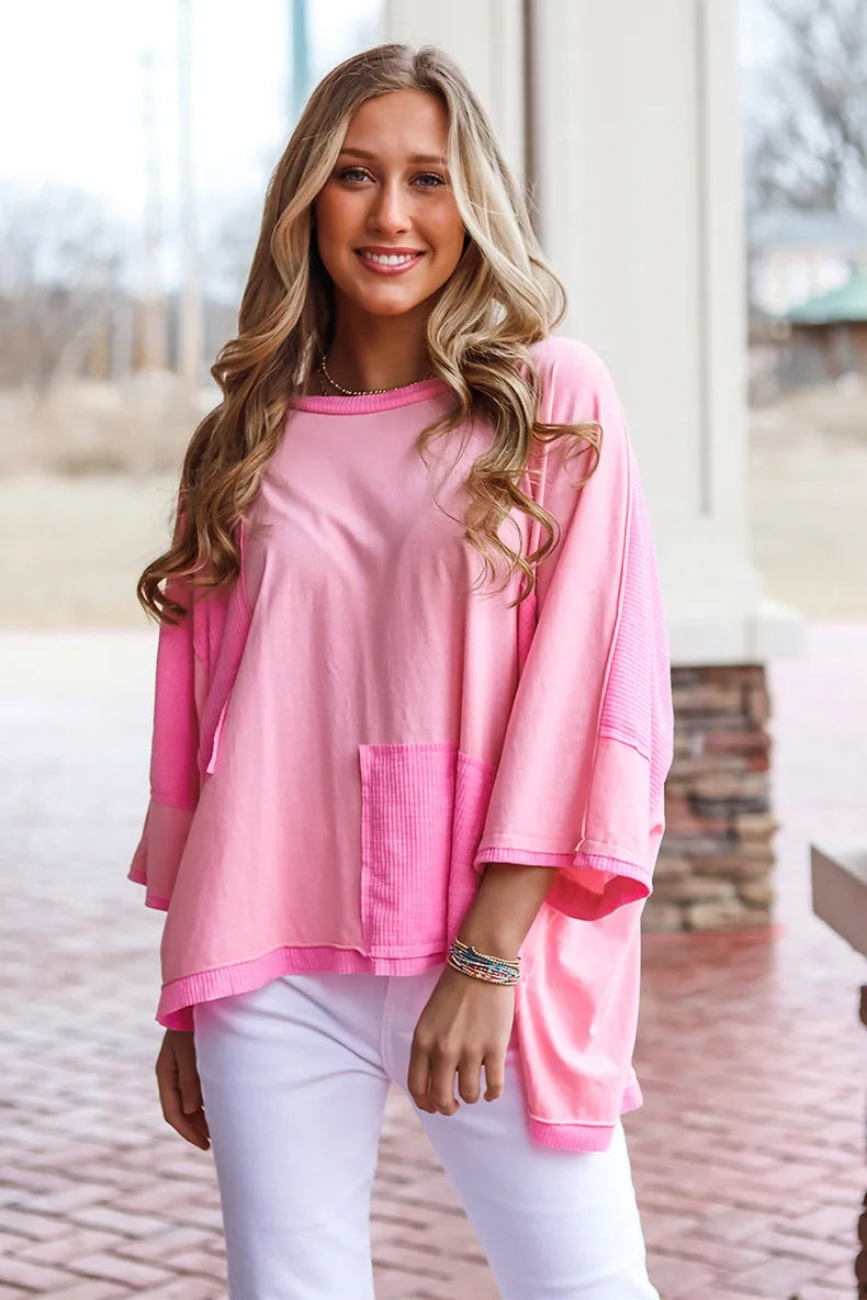 Pink Patchwork Lounge Top Loungewear Tops | Chuzko.com