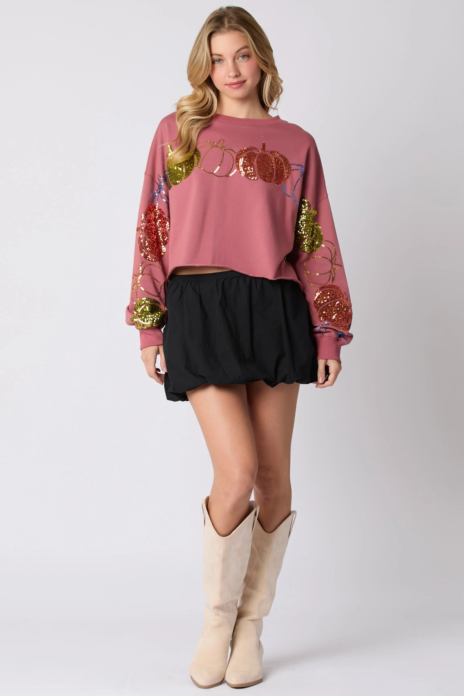 Pumpkin Spice Sequin Sweatshirt – Fall Crop Top Festive Pullover | Chuzko.com