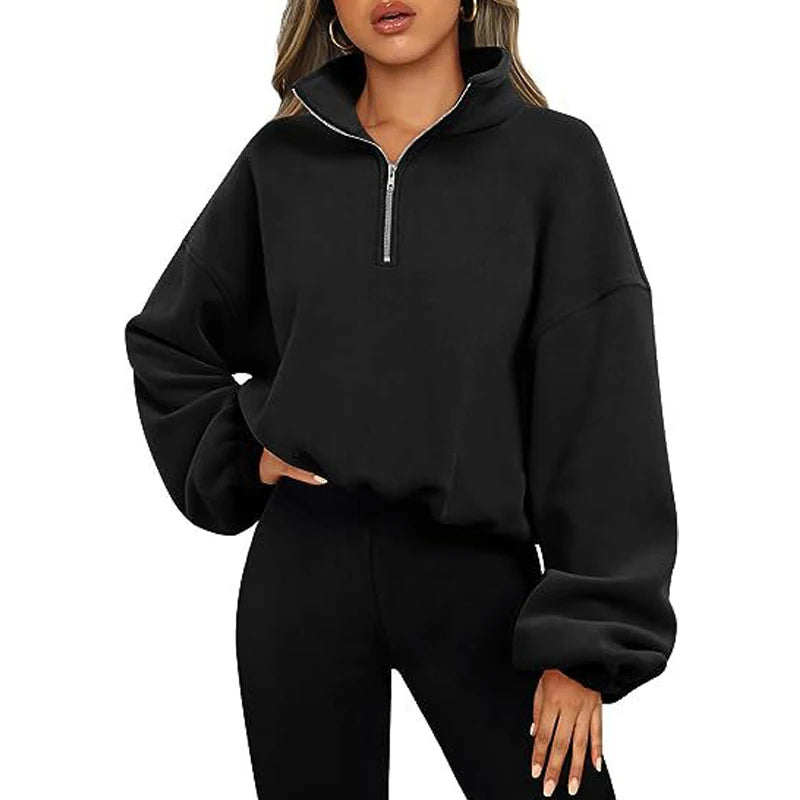 Casual Fleece Streetwear Half Zip Up Pullover Sweatshirt | Chuzko.com