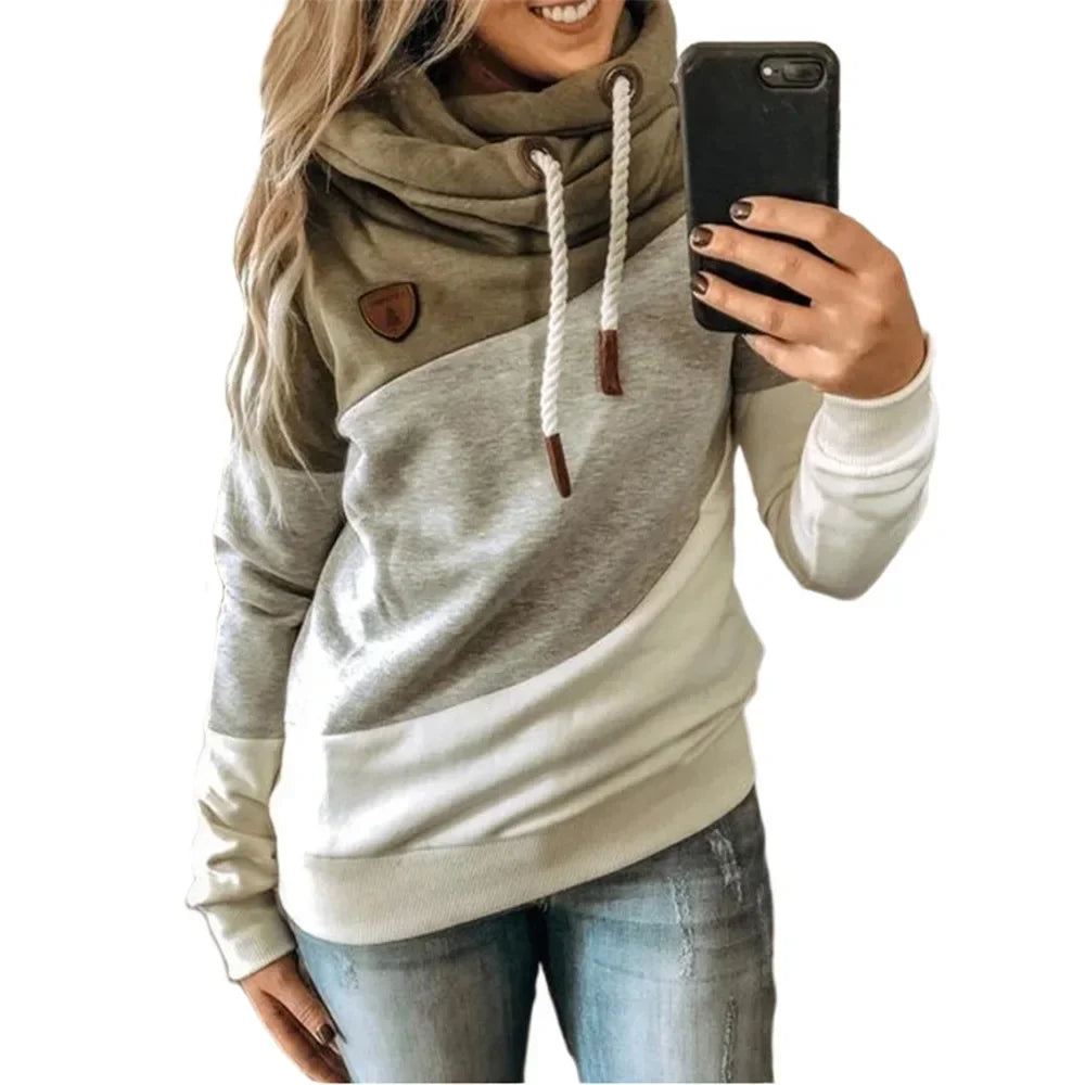 Casual Pullover Hoodie with Animal Print & Color Block Design