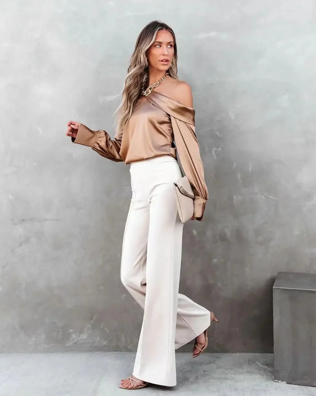 Trendy Asymmetrical Satin Women's Blouse Satin Blouses | Chuzko.com