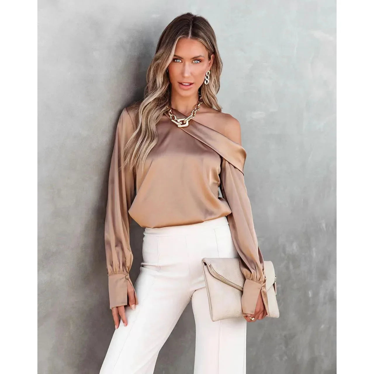 Trendy Asymmetrical Satin Women's Blouse	