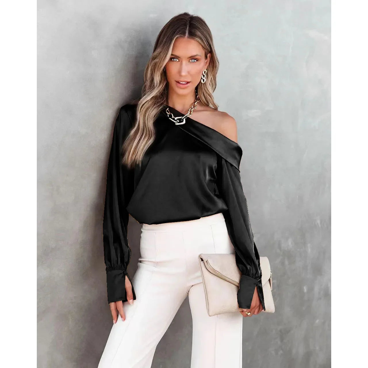 Trendy Asymmetrical Satin Women's Blouse Satin Blouses | Chuzko.com