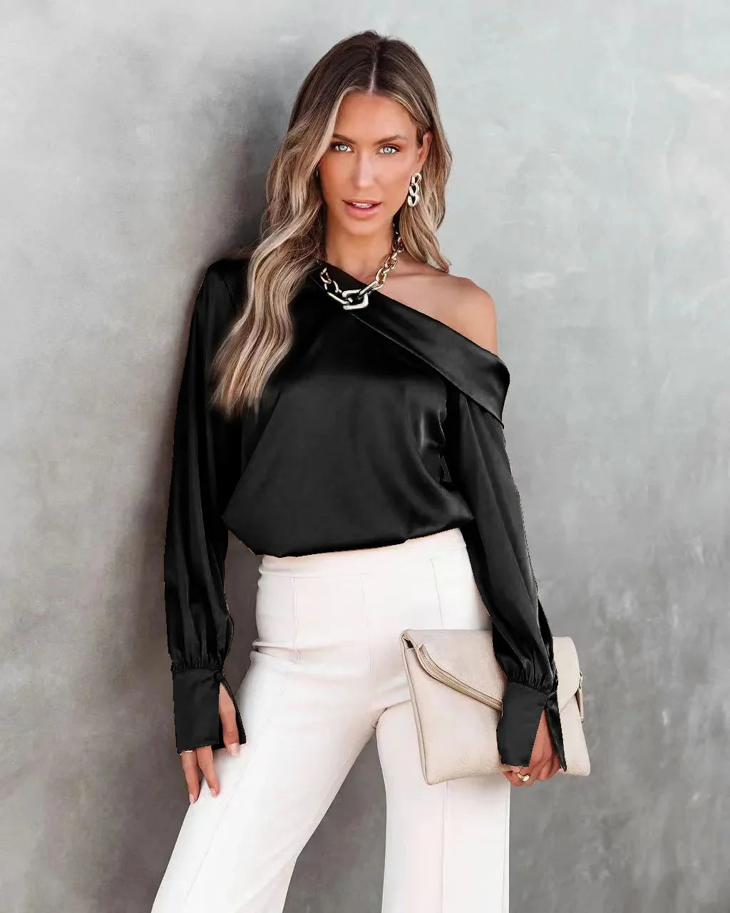 Trendy Asymmetrical Satin Women's Blouse Satin Blouses | Chuzko.com