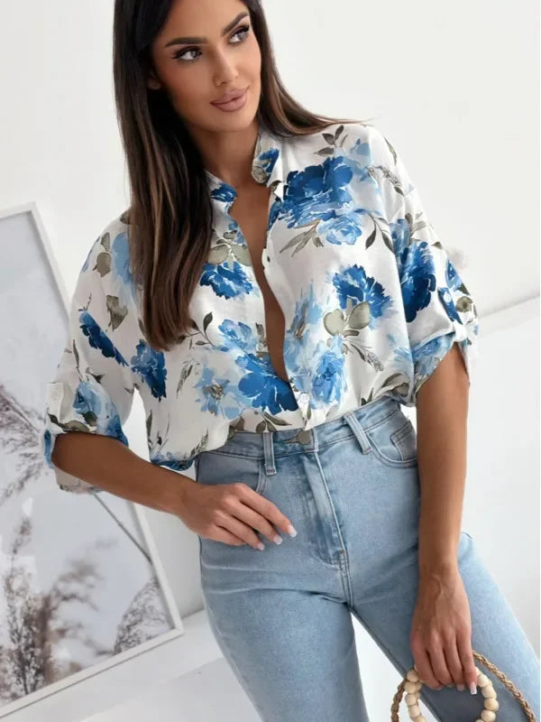 Vibrant Floral Print Casual Blouse Blouses | Chuzko.com