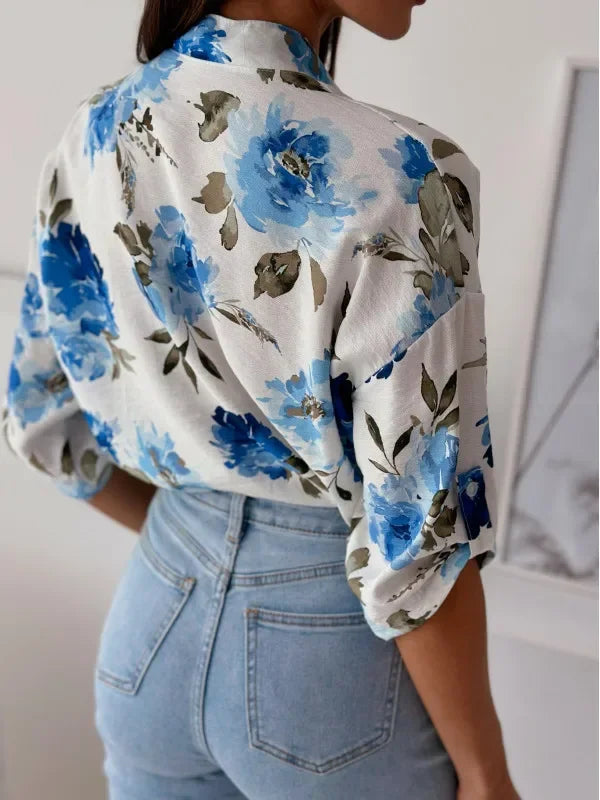 Vibrant Floral Print Casual Blouse Blouses | Chuzko.com