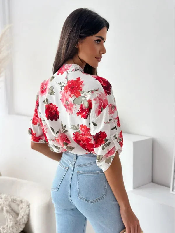 Vibrant Floral Print Casual Blouse Blouses | Chuzko.com