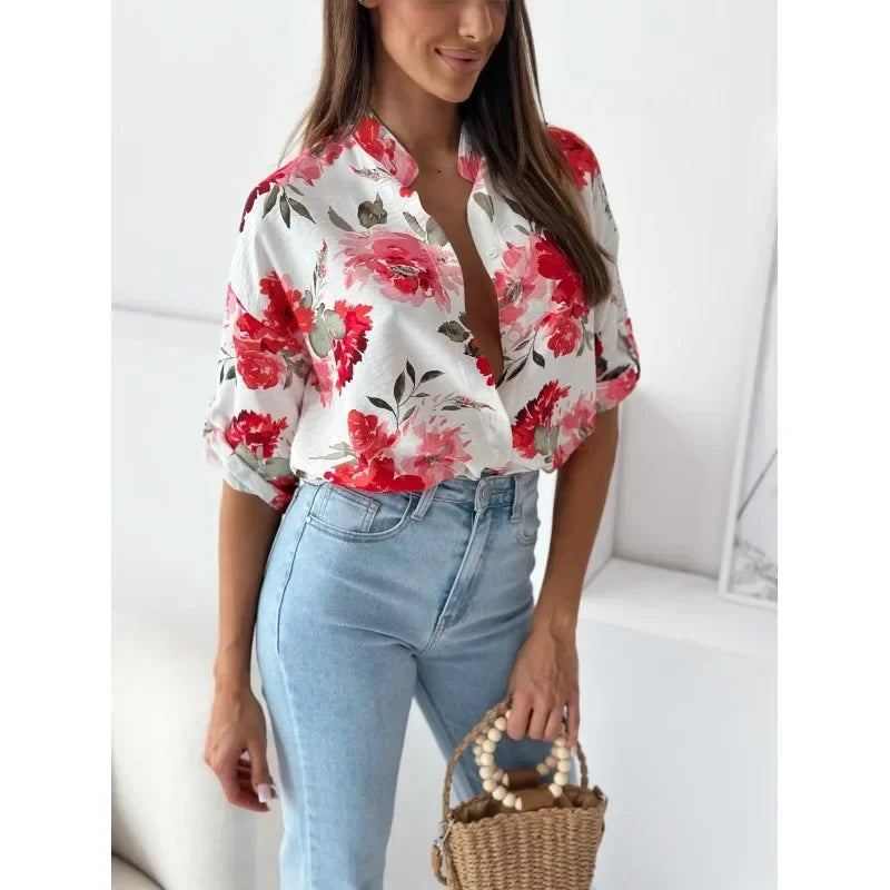 Vibrant Floral Print Casual Blouse Blouses | Chuzko.com