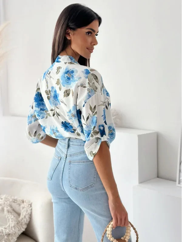 Vibrant Floral Print Casual Blouse Blouses | Chuzko.com