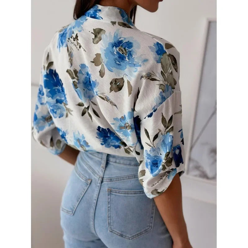 Vibrant Floral Print Casual Blouse Blouses | Chuzko.com