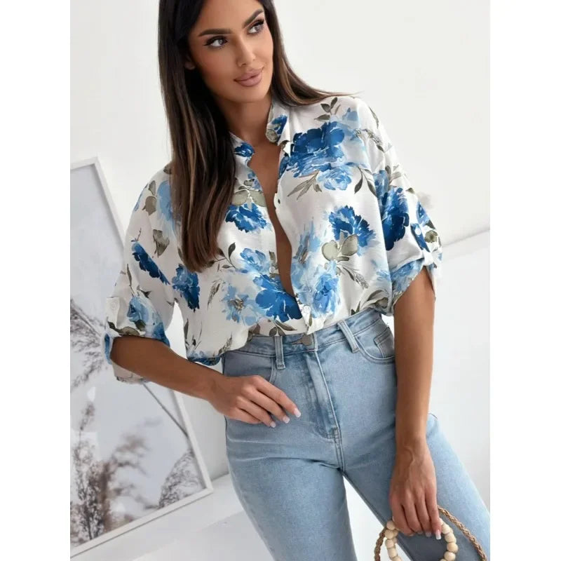 Vibrant Floral Print Casual Blouse Blouses | Chuzko.com