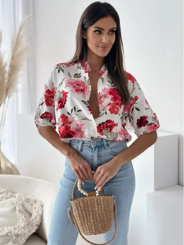 Vibrant Floral Print Casual Blouse Blouses | Chuzko.com