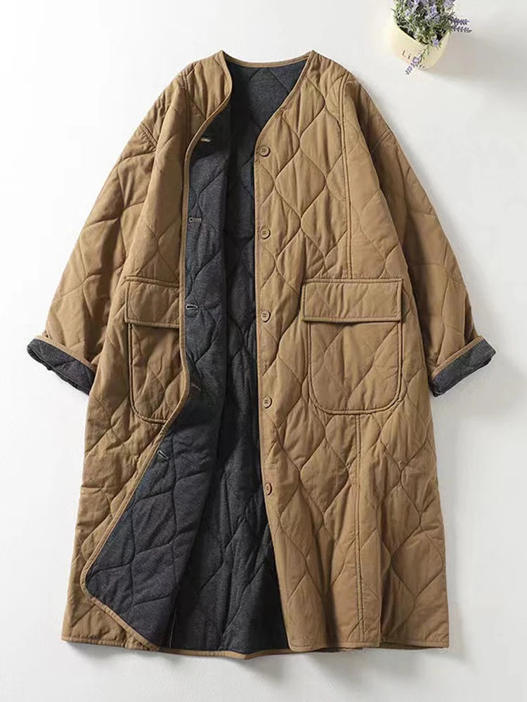 Minimalist Collarless Quilted Jacket – Warm & Stylish	