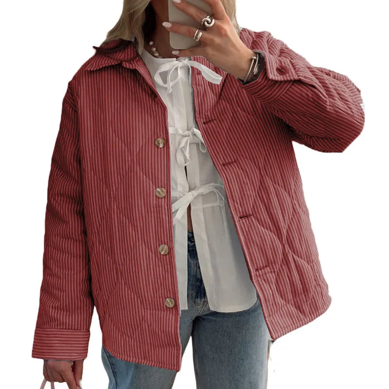 Casual Striped Comforter Coat Quilted Jackets | Chuzko.com