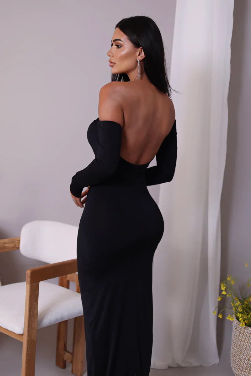 Glam Crystal Ruched Off-Shoulder Maxi Dress Maxi Dresses | Chuzko.com