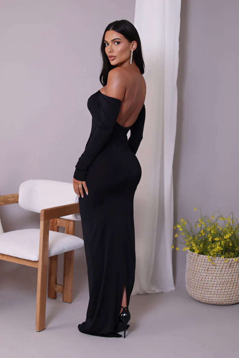 Glam Crystal Ruched Off-Shoulder Maxi Dress Maxi Dresses | Chuzko.com