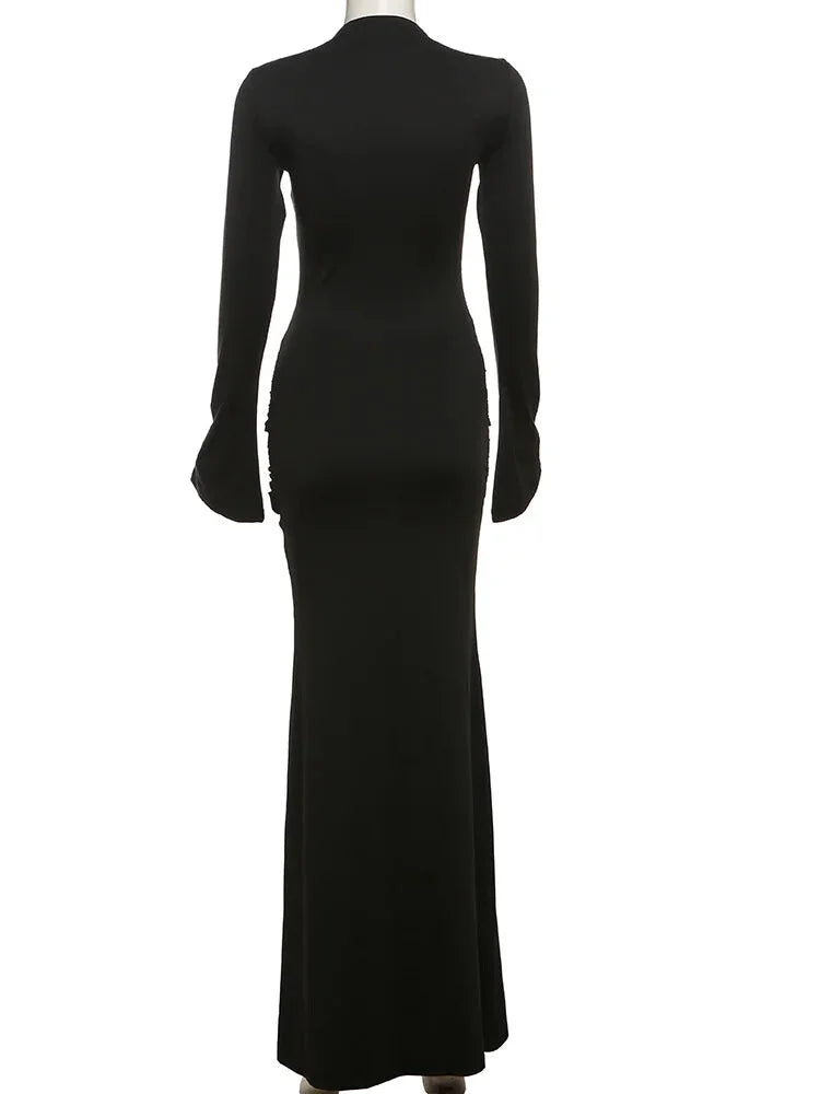 Formal Mermaid Black Ruched Waist Maxi Gown Evening Gown | Chuzko.com