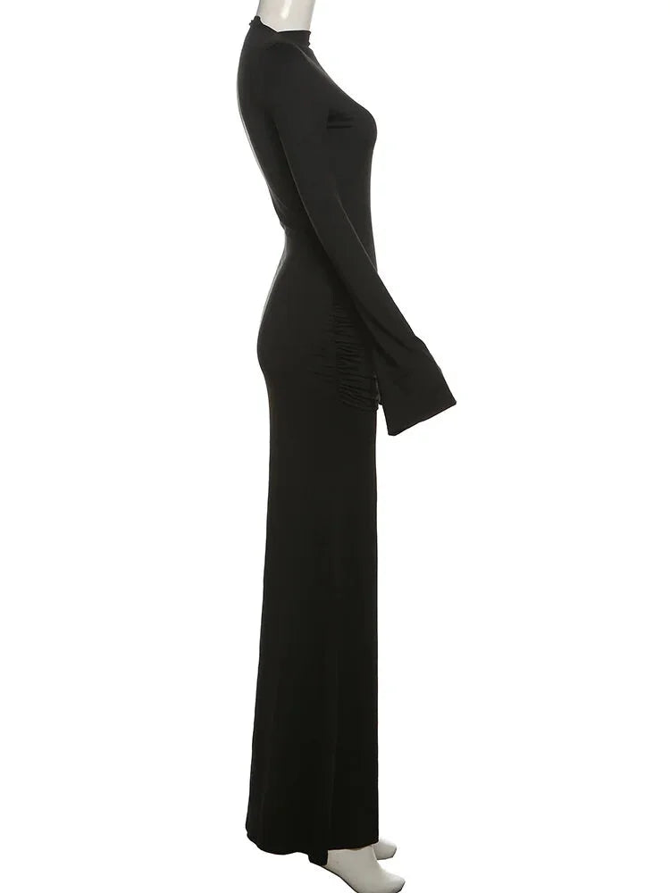 Formal Mermaid Black Ruched Waist Maxi Gown Evening Gown | Chuzko.com