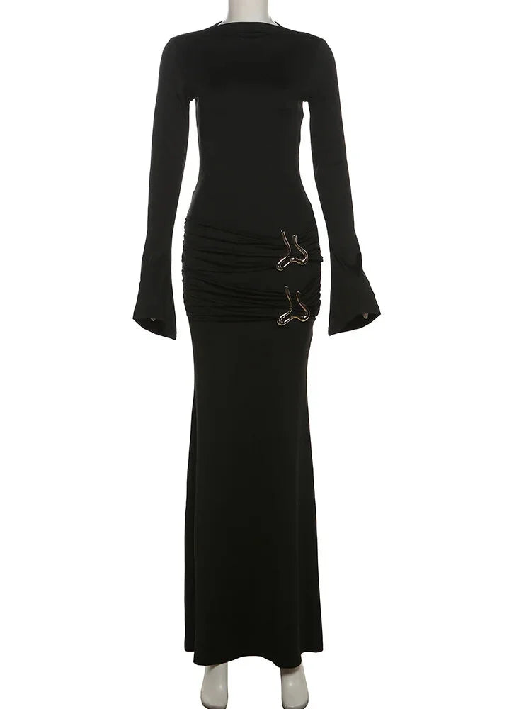 Formal Mermaid Black Ruched Waist Maxi Gown Evening Gown | Chuzko.com