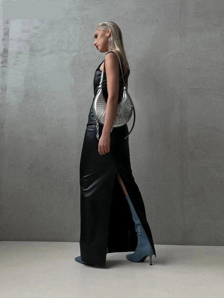 Faux Leather Evening Maxi Dress – Perfect for Fall Parties Maxi | Chuzko.com