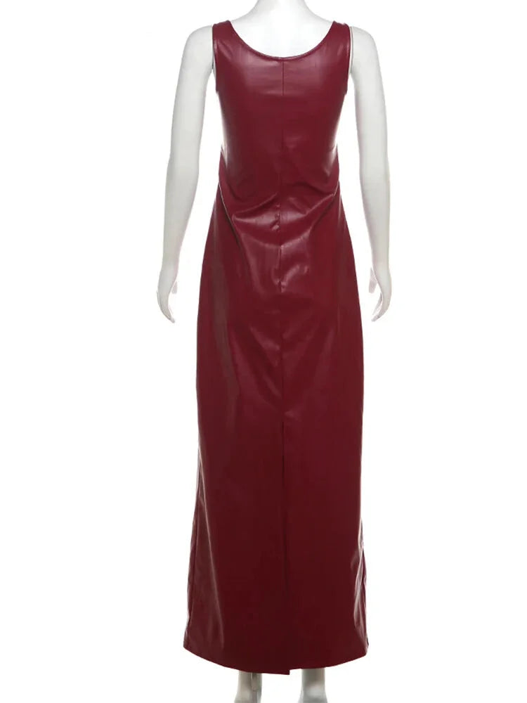 Faux Leather Evening Maxi Dress – Perfect for Fall Parties Maxi | Chuzko.com