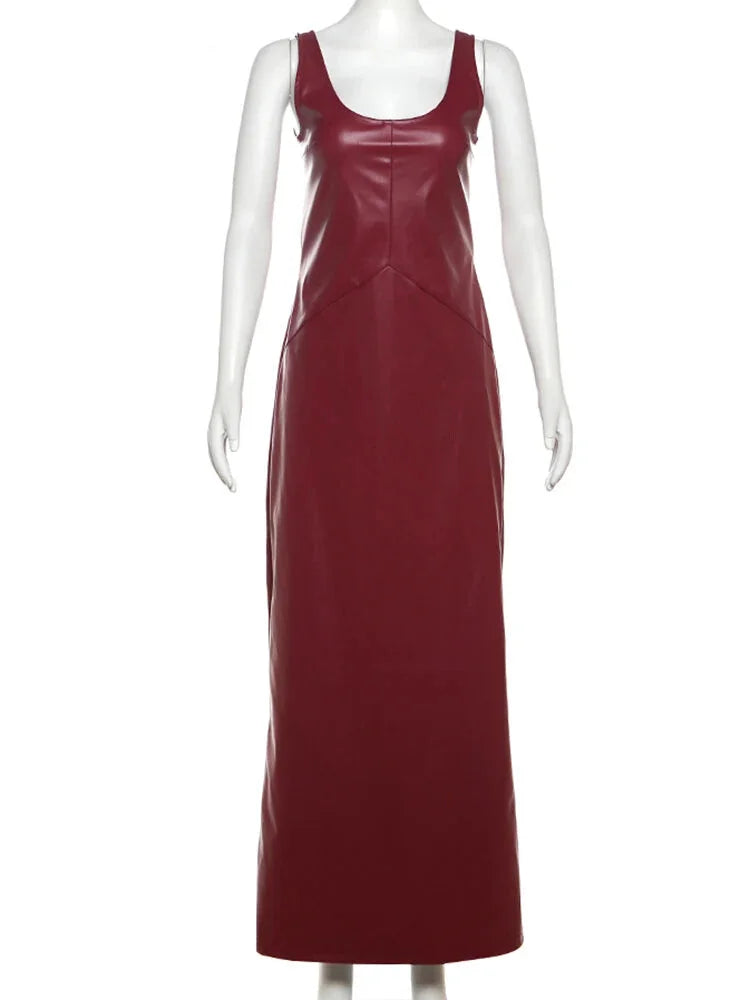 Faux Leather Evening Maxi Dress – Perfect for Fall Parties Maxi | Chuzko.com