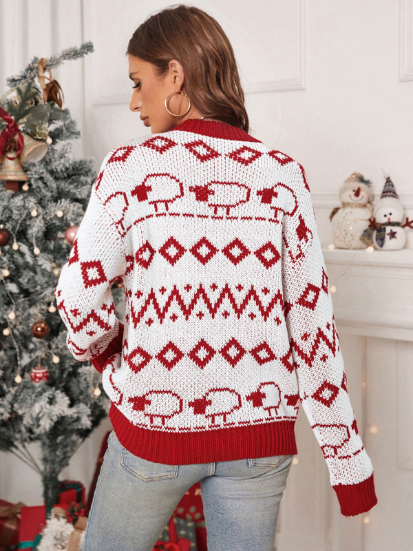 Festive Reindeer Holiday Sweater Snowflake Knitwear Sweaters | Chuzko.com