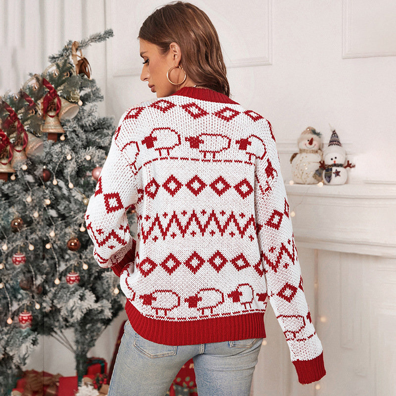 Festive Reindeer Holiday Sweater Snowflake Knitwear Sweaters | Chuzko.com