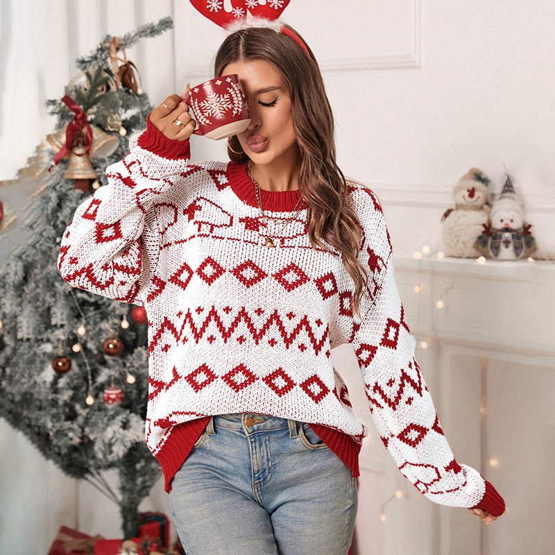 Festive Reindeer Holiday Sweater Snowflake Knitwear Sweaters | Chuzko.com