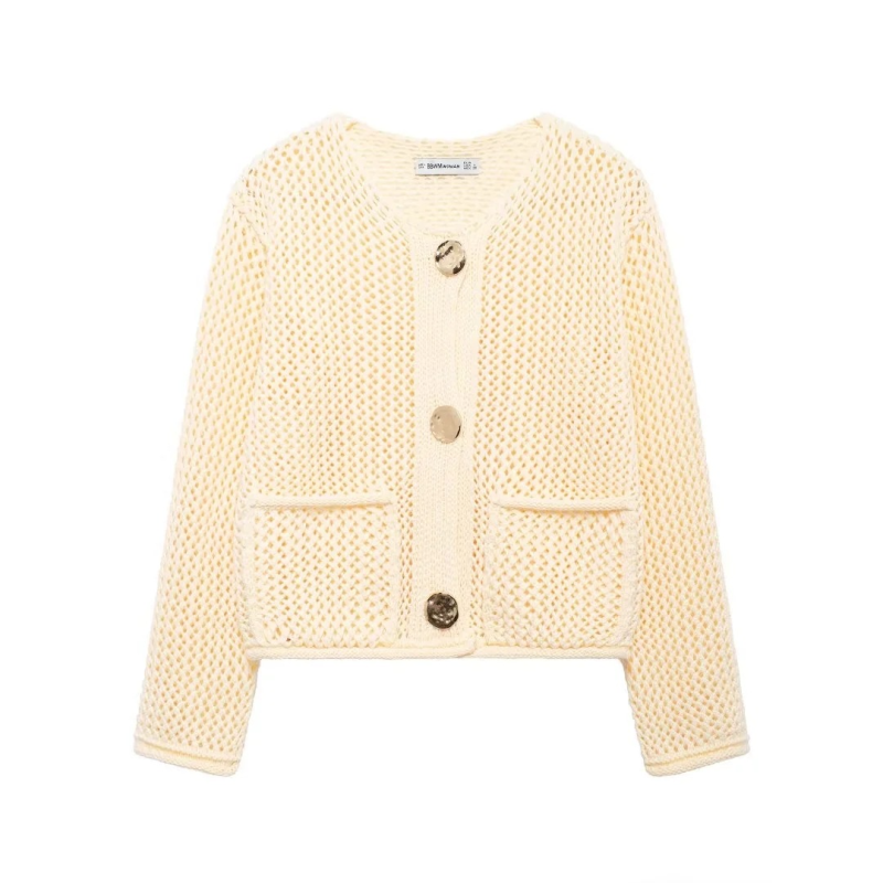 Golden Button Cardigan Oversized Hollow-Knit Sweater Cardigans | Chuzko.com