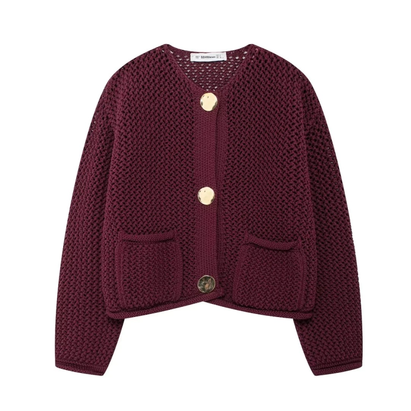 Golden Button Cardigan Oversized Hollow-Knit Sweater Cardigans | Chuzko.com