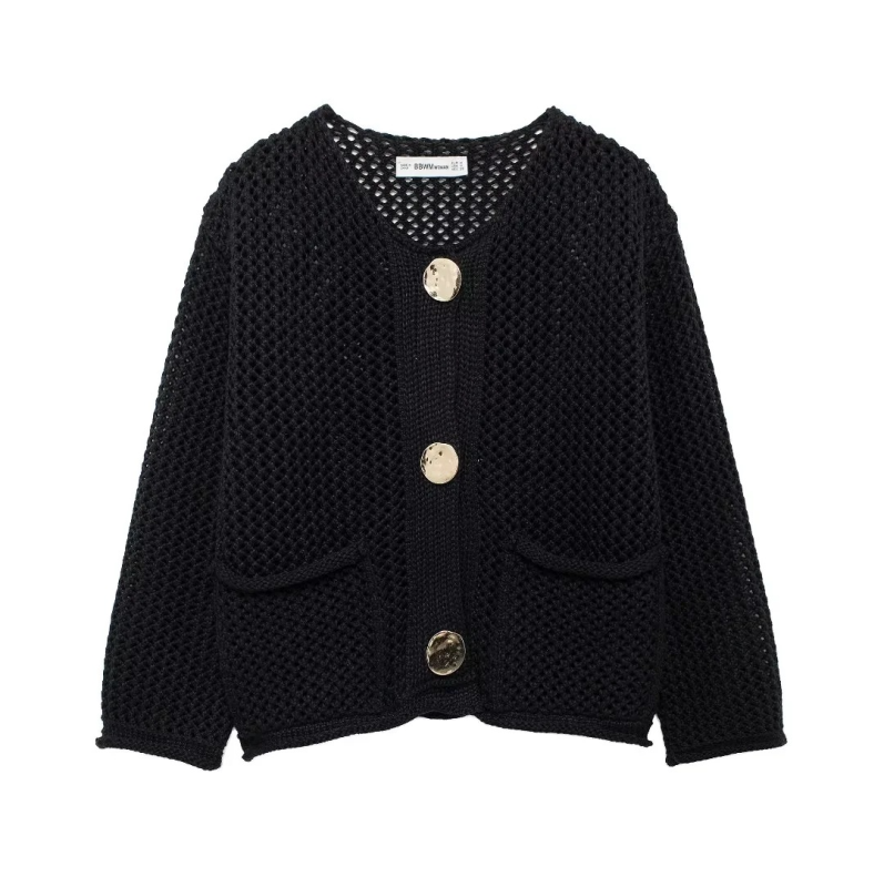 Golden Button Cardigan Oversized Hollow-Knit Sweater Cardigans | Chuzko.com