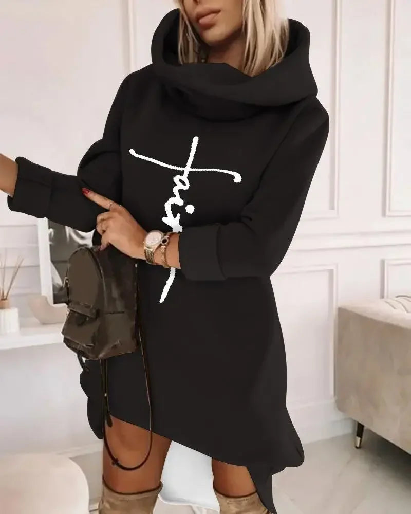 Cozy Cowl Neck Hoodie Mini Dress - Perfect for Chilly Days Mini | Chuzko.com