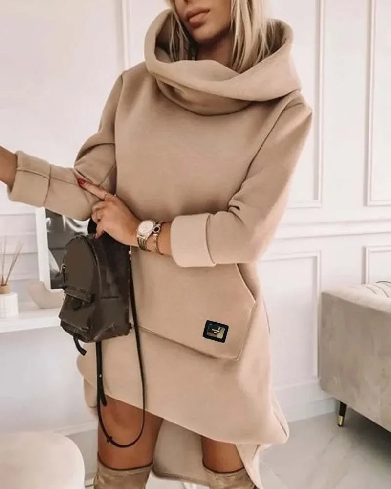 Cozy Cowl Neck Hoodie Mini Dress - Perfect for Chilly Days	