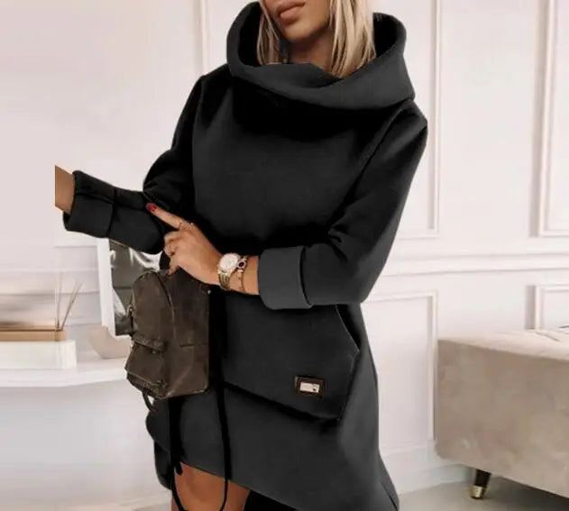 Cozy Cowl Neck Hoodie Mini Dress - Perfect for Chilly Days Mini | Chuzko.com