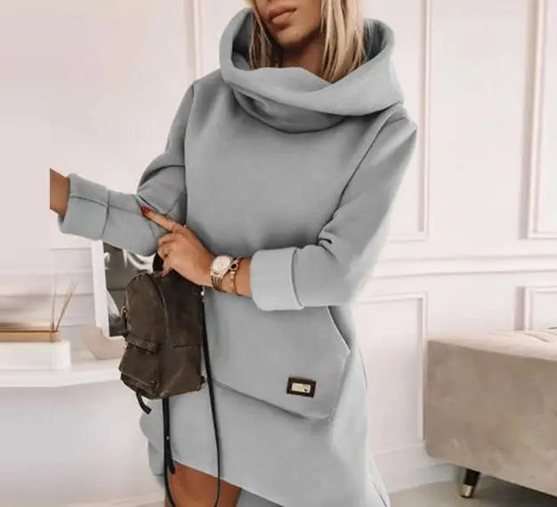 Cozy Cowl Neck Hoodie Mini Dress - Perfect for Chilly Days Mini | Chuzko.com