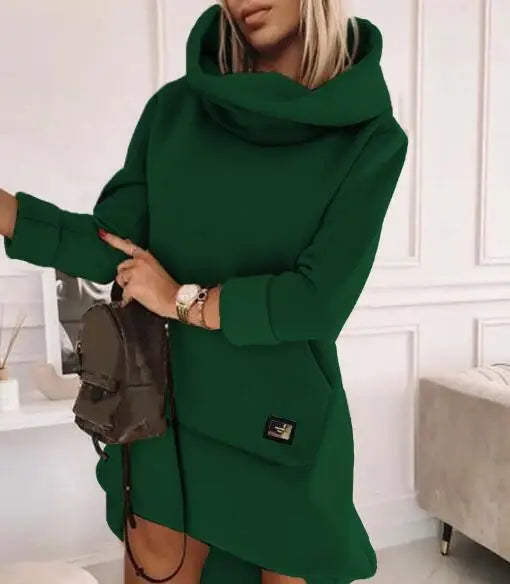 Cozy Cowl Neck Hoodie Mini Dress - Perfect for Chilly Days Mini | Chuzko.com