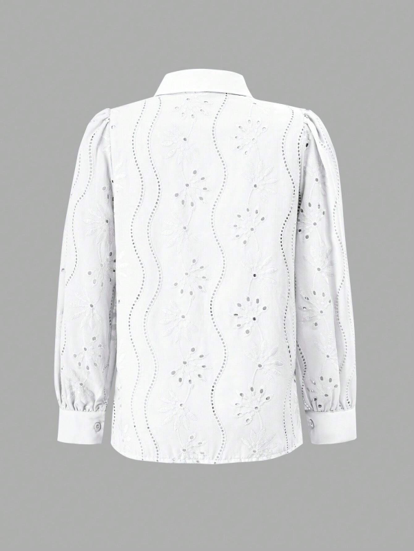 Embroidered Puff Sleeve Shirt Long Sleeve Blouse Shirts | Chuzko.com