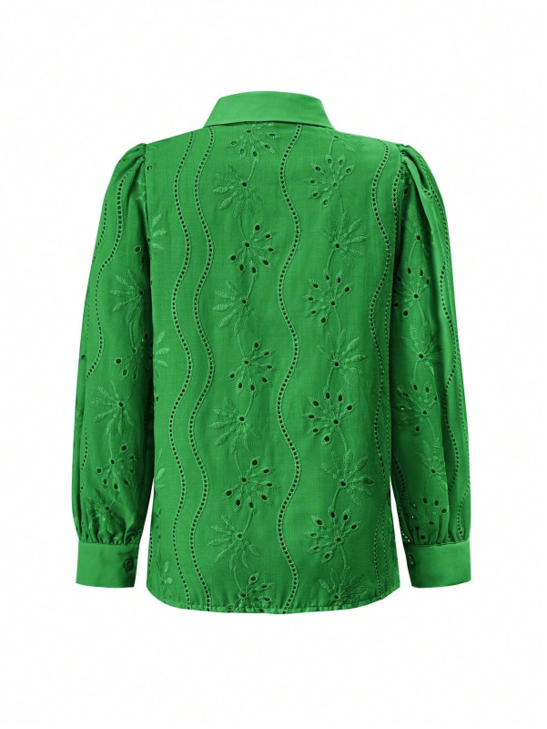 Embroidered Puff Sleeve Shirt Long Sleeve Blouse Shirts | Chuzko.com