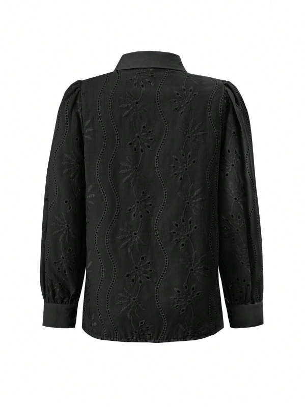 Embroidered Puff Sleeve Shirt Long Sleeve Blouse Shirts | Chuzko.com