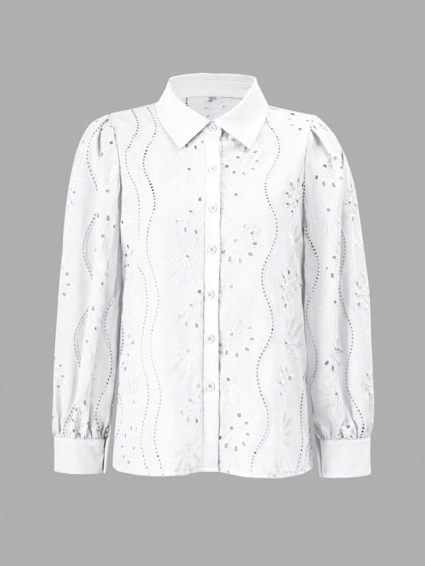 Embroidered Puff Sleeve Shirt Long Sleeve Blouse Shirts | Chuzko.com