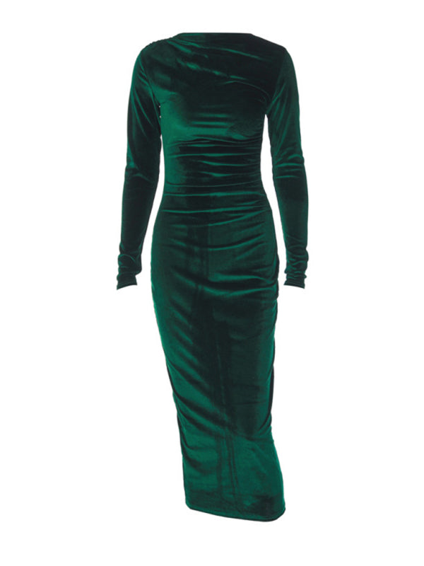 Elegant Emerald Velvet Winter Dress Elegant Velvet Dresses | Chuzko.com