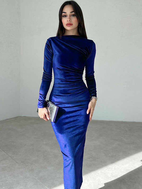 Elegant Emerald Velvet Winter Dress Elegant Velvet Dresses | Chuzko.com