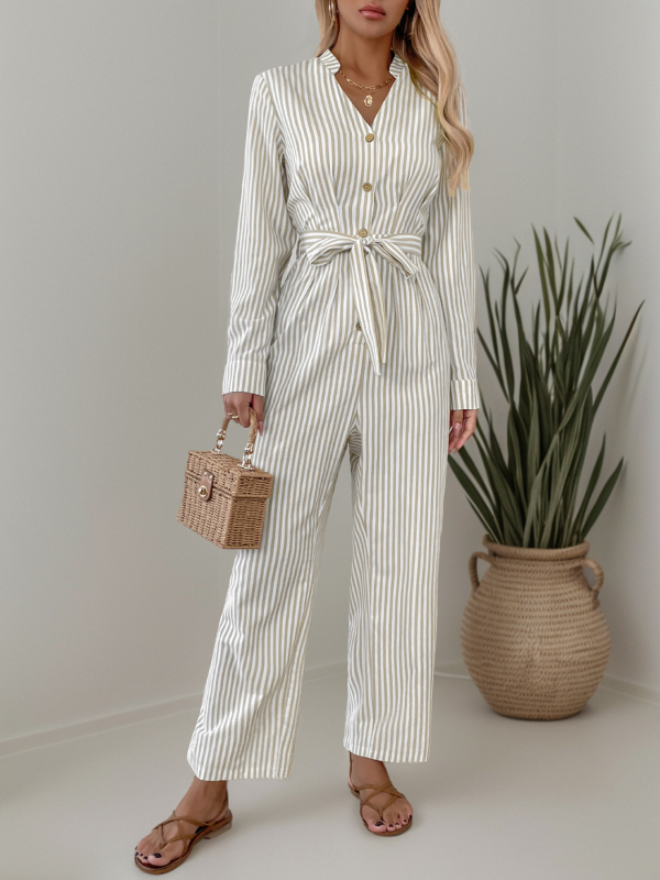 Vertical Stripe Belted Fall Jumpsuit	