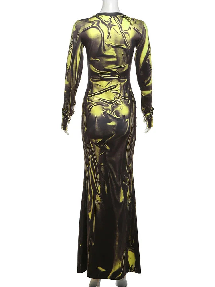 Black Gold 3D Print Gala Maxi Dress Maxi Dresses | Chuzko.com