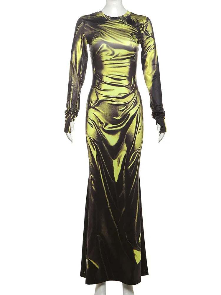 Black Gold 3D Print Gala Maxi Dress Maxi Dresses | Chuzko.com