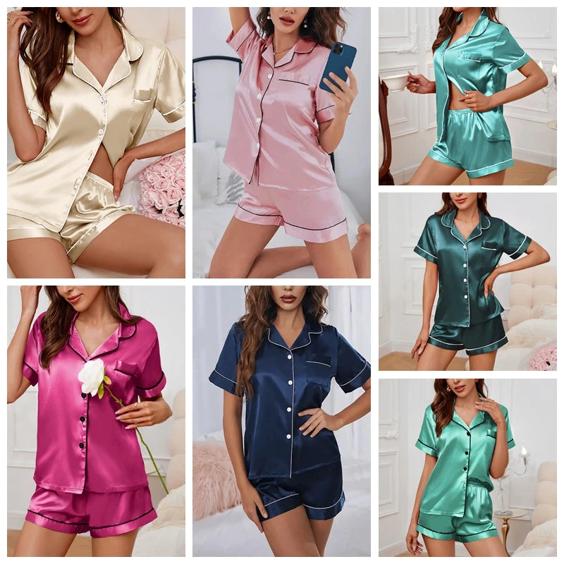 Elegant Satin Pajama Top & Shorts Set – Lounge in Style Sleepwear | Chuzko.com