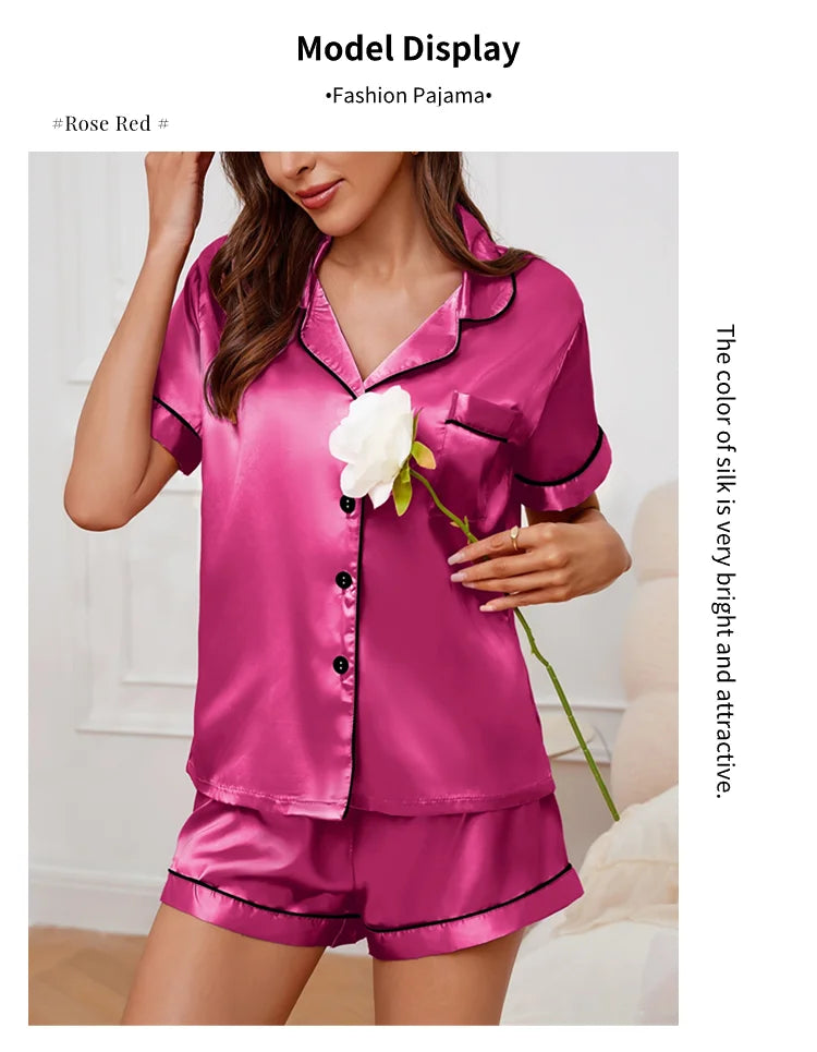 Elegant Satin Pajama Top & Shorts Set – Lounge in Style Sleepwear | Chuzko.com